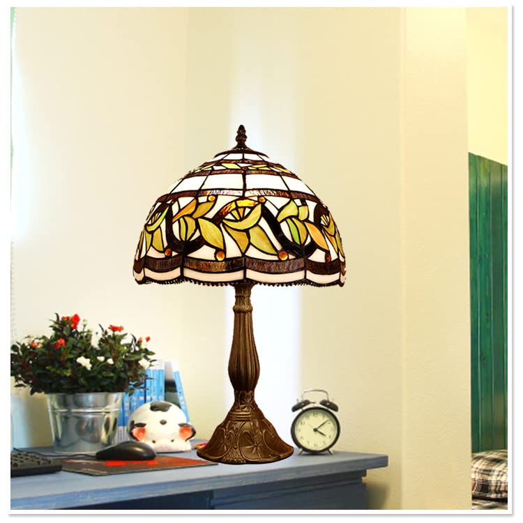 MIAOKE Stained Table Lamp Stained Glass Table Light, Handmade Desk Bedside Table Night Lamp, Antique Art Craft Gifts Lover Kid Living Room Bedroom Study Bookcase Desk Ligh