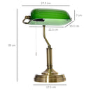HOMCOM Banker's Table Lamp Desk Lamp with Antique Bronze Tone Base, Green Glass Shade and Pull Rope Switch for Home Office, Living Room, Bedroom, Dining Room, Green