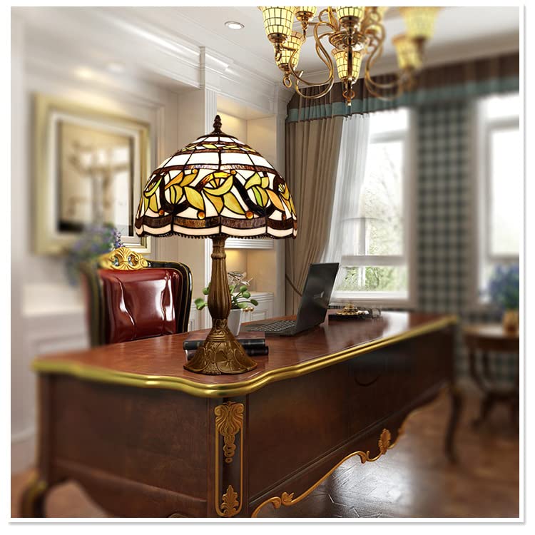 MIAOKE Stained Table Lamp Stained Glass Table Light, Handmade Desk Bedside Table Night Lamp, Antique Art Craft Gifts Lover Kid Living Room Bedroom Study Bookcase Desk Ligh