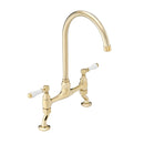 ENKI, Astbury, KT104, Deck Mounted Antique Brass, Kitchen Sink Mixer Tap, Featuring a Swivel Swan Neck Spout and Quarter Turn Ceramic Levers, Solid Brass Construction, Traditional Design
