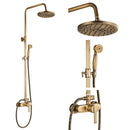 Rozin Antique Brass Shower System with 8 Inch Rain Shower Head and Hand Shower Single Handle Ready Wall Mounted Retro Shower Set