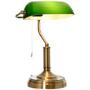 HOMCOM Banker's Table Lamp Desk Lamp with Antique Bronze Tone Base, Green Glass Shade and Pull Rope Switch for Home Office, Living Room, Bedroom, Dining Room, Green