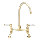ENKI, Astbury, KT104, Deck Mounted Antique Brass, Kitchen Sink Mixer Tap, Featuring a Swivel Swan Neck Spout and Quarter Turn Ceramic Levers, Solid Brass Construction, Traditional Design