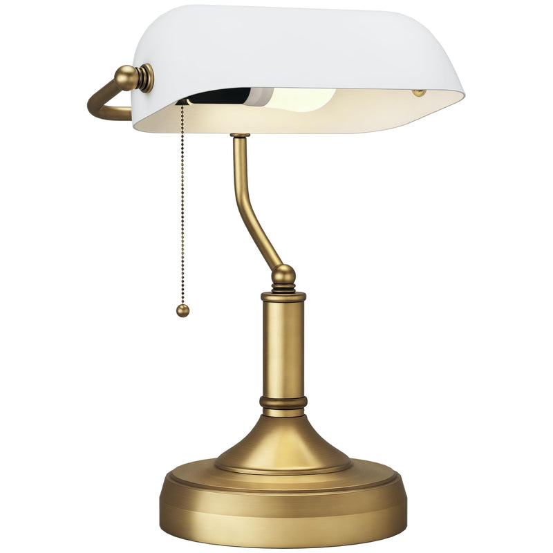 HOMCOM Banker's Table Lamp Desk Lamp with Antique Bronze Tone Base, Green Glass Shade and Pull Rope Switch for Home Office, Living Room, Bedroom, Dining Room, Green