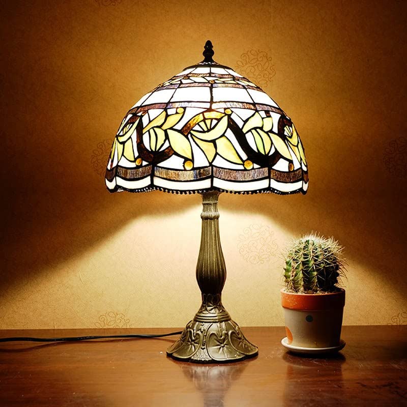 MIAOKE Stained Table Lamp Stained Glass Table Light, Handmade Desk Bedside Table Night Lamp, Antique Art Craft Gifts Lover Kid Living Room Bedroom Study Bookcase Desk Ligh