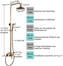 Rozin Antique Brass Shower System with 8 Inch Rain Shower Head and Hand Shower Single Handle Ready Wall Mounted Retro Shower Set