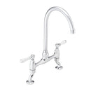 ENKI, Astbury, KT104, Deck Mounted Antique Brass, Kitchen Sink Mixer Tap, Featuring a Swivel Swan Neck Spout and Quarter Turn Ceramic Levers, Solid Brass Construction, Traditional Design