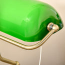 HOMCOM Banker's Table Lamp Desk Lamp with Antique Bronze Tone Base, Green Glass Shade and Pull Rope Switch for Home Office, Living Room, Bedroom, Dining Room, Green