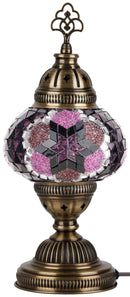 DEMMEX Handmade Colorful Mosaic Glass Table Desk Bedside Lamp Lampshade with Antique Brass Base, Small 11.8x5.5 in. (Middle East Rug)