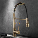 ZPSPZ Antique Brass Kitchen Tap with Pull Out Spray, 360° Swivel Hot and Cold Single Handle Retro Kitchen Mixer Taps - Brass Finish, Brown