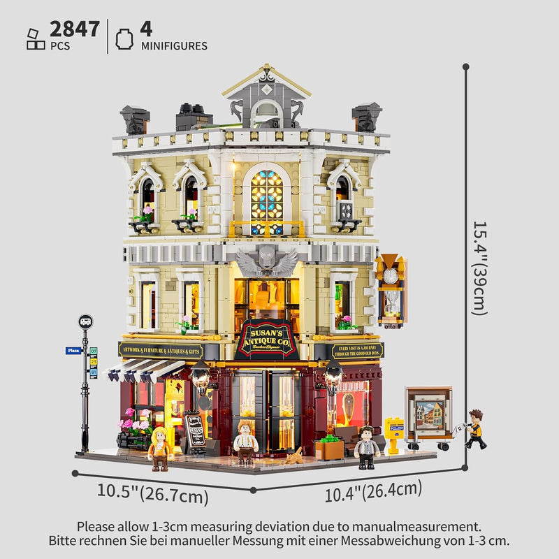 Funwhole Antique-Store Lighting Building-Bricks Set - City Town Life Corner Shop LED Light Construction Building Model Set 2847 Pcs for Adults and Teen