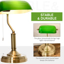 HOMCOM Banker's Table Lamp Desk Lamp with Antique Bronze Tone Base, Green Glass Shade and Pull Rope Switch for Home Office, Living Room, Bedroom, Dining Room, Green