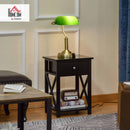 HOMCOM Banker's Table Lamp Desk Lamp with Antique Bronze Tone Base, Green Glass Shade and Pull Rope Switch for Home Office, Living Room, Bedroom, Dining Room, Green