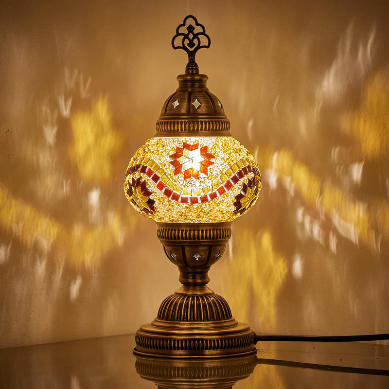 DEMMEX Handmade Colorful Mosaic Glass Table Desk Bedside Lamp Lampshade with Antique Brass Base, Small 11.8x5.5 in. (Middle East Rug)