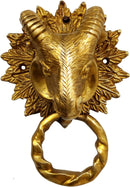Purpledip Brass Metal Door Knocker: Antique Design Ram Head Gate Handle (11017)