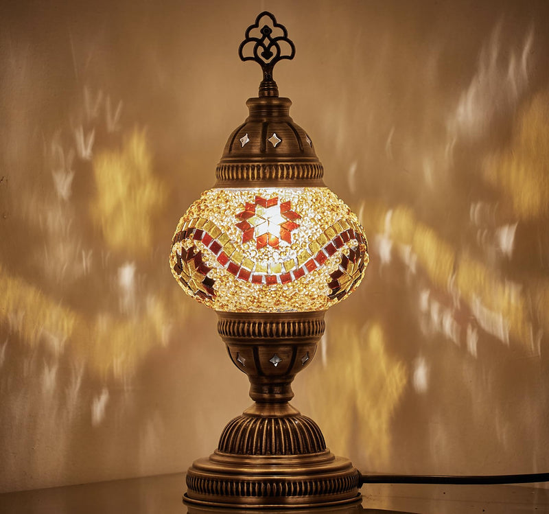 DEMMEX Handmade Colorful Mosaic Glass Table Desk Bedside Lamp Lampshade with Antique Brass Base, Small 11.8x5.5 in. (Middle East Rug)