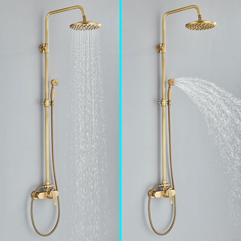 Rozin Antique Brass Shower System with 8 Inch Rain Shower Head and Hand Shower Single Handle Ready Wall Mounted Retro Shower Set