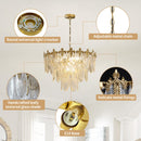 Antique Chandeliers 3-Layer Crystal Glass Chandelier, 9-Lights Round Pendant Light 23.5" Brushed Brass Gold Adjustable Height, Applicable to Dining Room, Bedroom, Living Room, Foyer, Kitchen Island