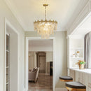 Antique Chandeliers 3-Layer Crystal Glass Chandelier, 9-Lights Round Pendant Light 23.5" Brushed Brass Gold Adjustable Height, Applicable to Dining Room, Bedroom, Living Room, Foyer, Kitchen Island