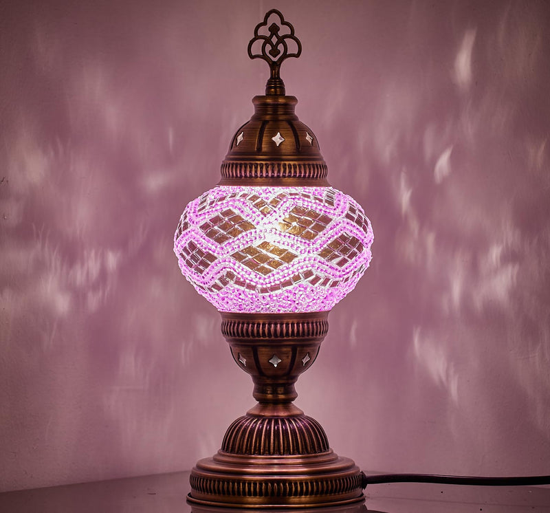 DEMMEX Handmade Colorful Mosaic Glass Table Desk Bedside Lamp Lampshade with Antique Brass Base, Small 11.8x5.5 in. (Middle East Rug)