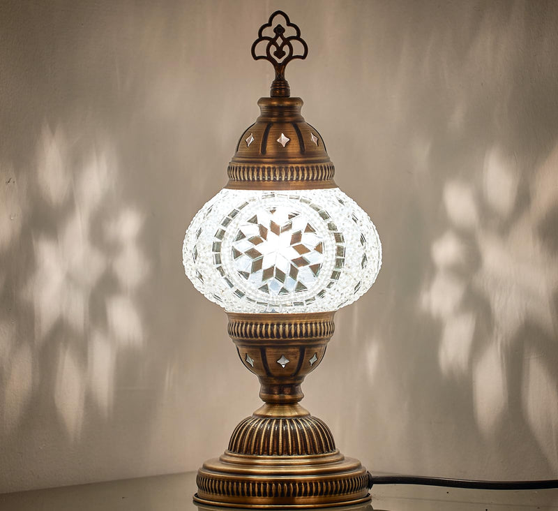 DEMMEX Handmade Colorful Mosaic Glass Table Desk Bedside Lamp Lampshade with Antique Brass Base, Small 11.8x5.5 in. (Middle East Rug)