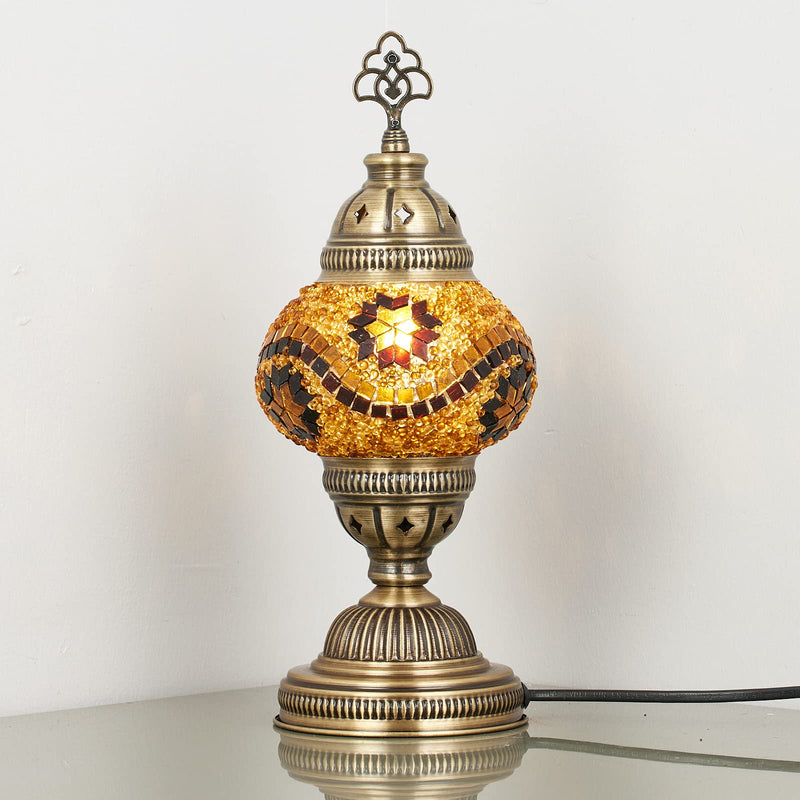DEMMEX Handmade Colorful Mosaic Glass Table Desk Bedside Lamp Lampshade with Antique Brass Base, Small 11.8x5.5 in. (Middle East Rug)
