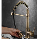 ZPSPZ Antique Brass Kitchen Tap with Pull Out Spray, 360° Swivel Hot and Cold Single Handle Retro Kitchen Mixer Taps - Brass Finish, Brown