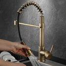 ZPSPZ Antique Brass Kitchen Tap with Pull Out Spray, 360° Swivel Hot and Cold Single Handle Retro Kitchen Mixer Taps - Brass Finish, Brown