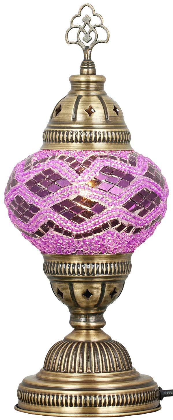 DEMMEX Handmade Colorful Mosaic Glass Table Desk Bedside Lamp Lampshade with Antique Brass Base, Small 11.8x5.5 in. (Middle East Rug)