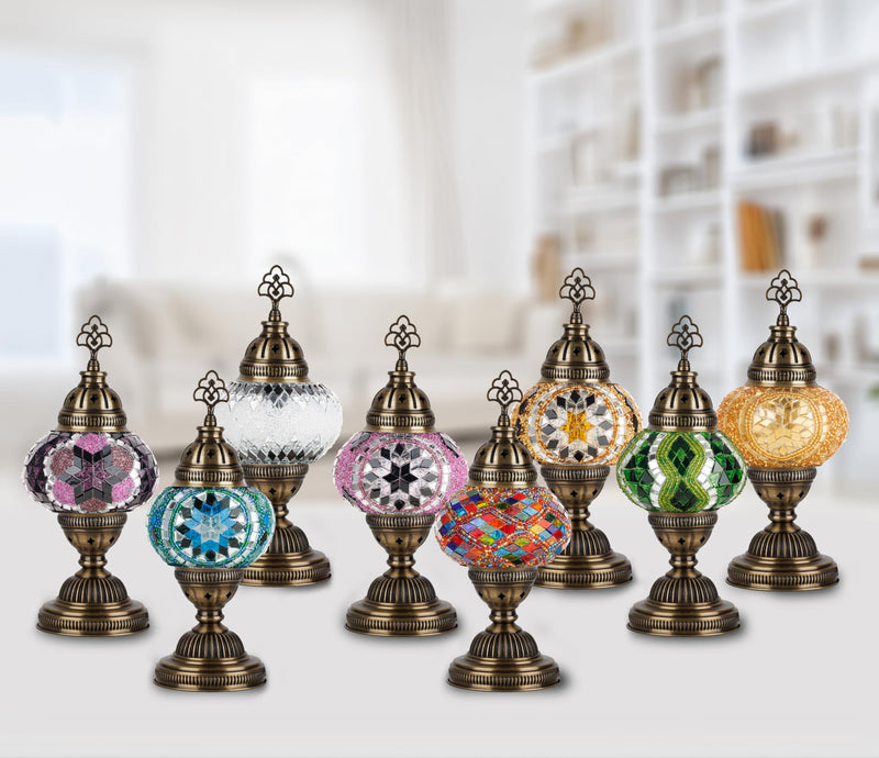 DEMMEX Handmade Colorful Mosaic Glass Table Desk Bedside Lamp Lampshade with Antique Brass Base, Small 11.8x5.5 in. (Middle East Rug)