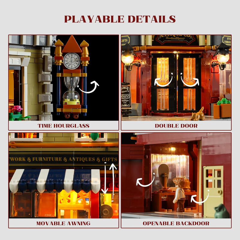 Funwhole Antique-Store Lighting Building-Bricks Set - City Town Life Corner Shop LED Light Construction Building Model Set 2847 Pcs for Adults and Teen