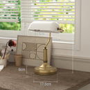 HOMCOM Banker's Table Lamp Desk Lamp with Antique Bronze Tone Base, Green Glass Shade and Pull Rope Switch for Home Office, Living Room, Bedroom, Dining Room, Green