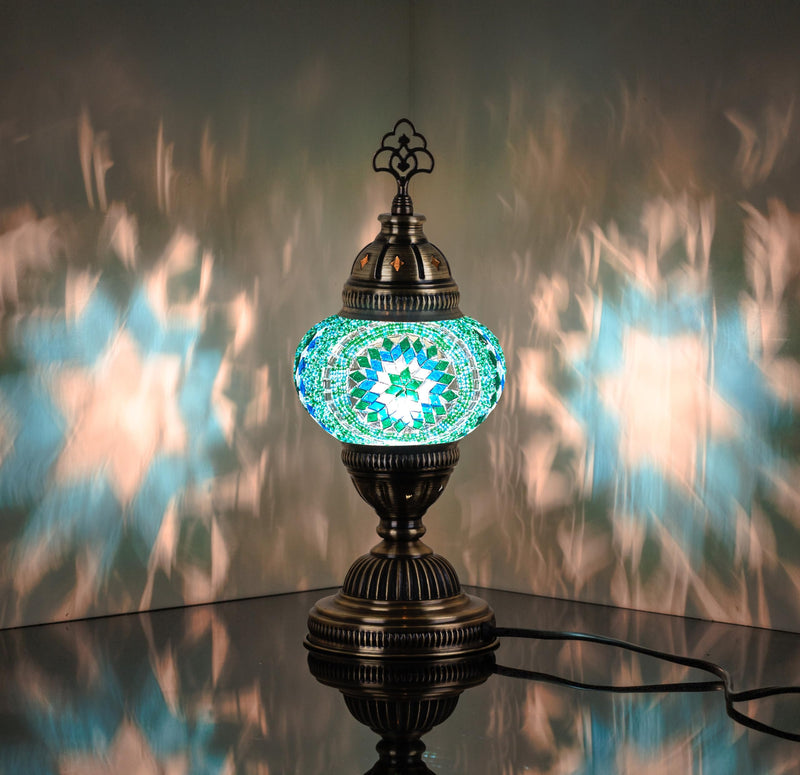 DEMMEX Handmade Colorful Mosaic Glass Table Desk Bedside Lamp Lampshade with Antique Brass Base, Small 11.8x5.5 in. (Middle East Rug)
