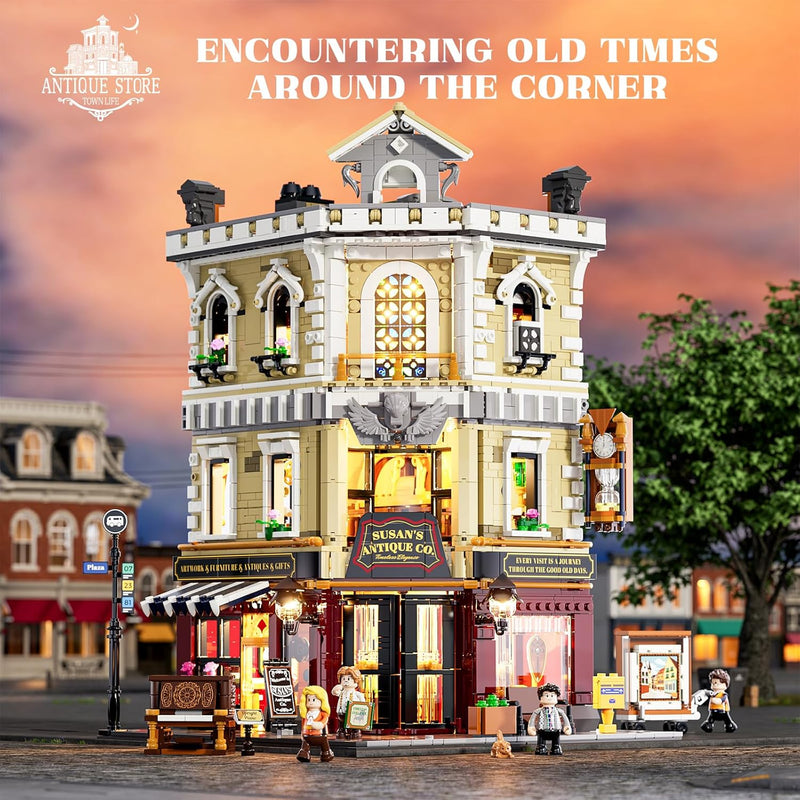 Funwhole Antique-Store Lighting Building-Bricks Set - City Town Life Corner Shop LED Light Construction Building Model Set 2847 Pcs for Adults and Teen