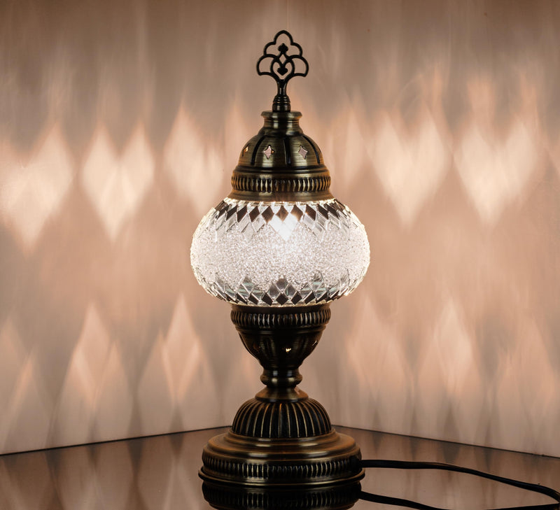 DEMMEX Handmade Colorful Mosaic Glass Table Desk Bedside Lamp Lampshade with Antique Brass Base, Small 11.8x5.5 in. (Middle East Rug)