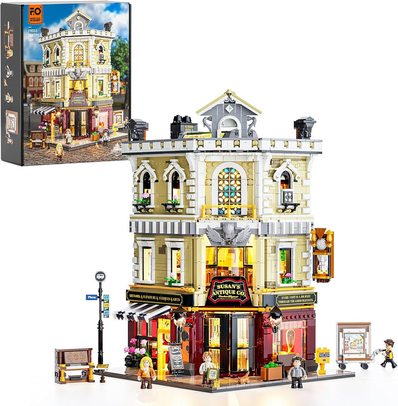 Funwhole Antique-Store Lighting Building-Bricks Set - City Town Life Corner Shop LED Light Construction Building Model Set 2847 Pcs for Adults and Teen