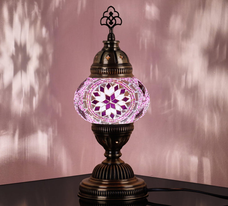 DEMMEX Handmade Colorful Mosaic Glass Table Desk Bedside Lamp Lampshade with Antique Brass Base, Small 11.8x5.5 in. (Middle East Rug)