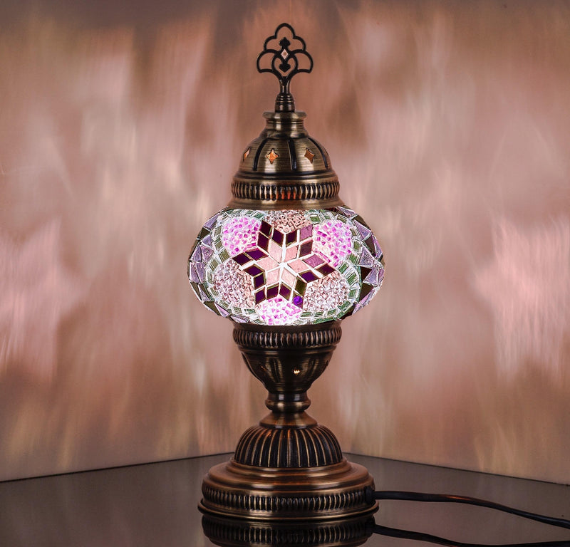 DEMMEX Handmade Colorful Mosaic Glass Table Desk Bedside Lamp Lampshade with Antique Brass Base, Small 11.8x5.5 in. (Middle East Rug)
