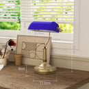 HOMCOM Banker's Table Lamp Desk Lamp with Antique Bronze Tone Base, Green Glass Shade and Pull Rope Switch for Home Office, Living Room, Bedroom, Dining Room, Green